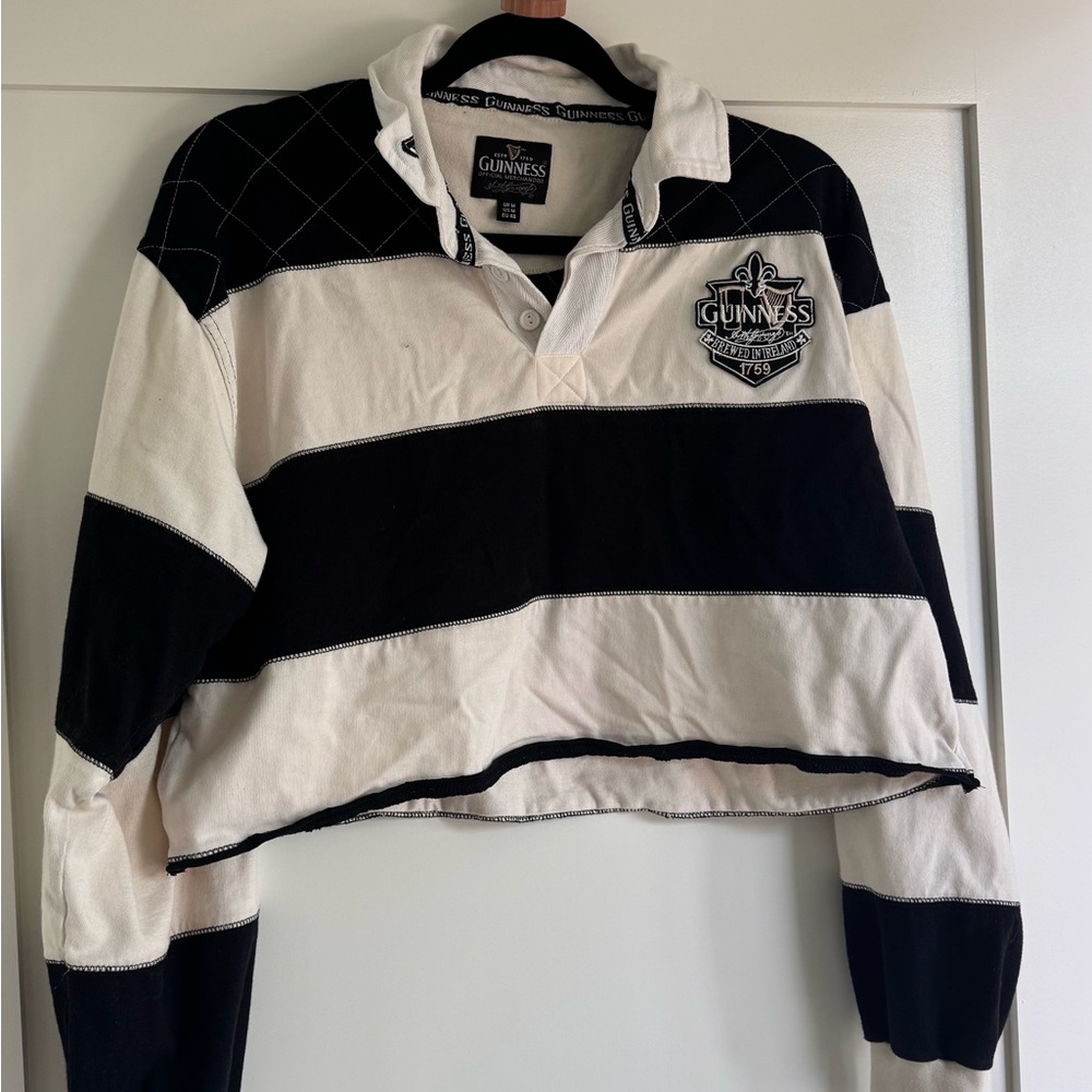 Guinness Black and White Striped Rugby Polo